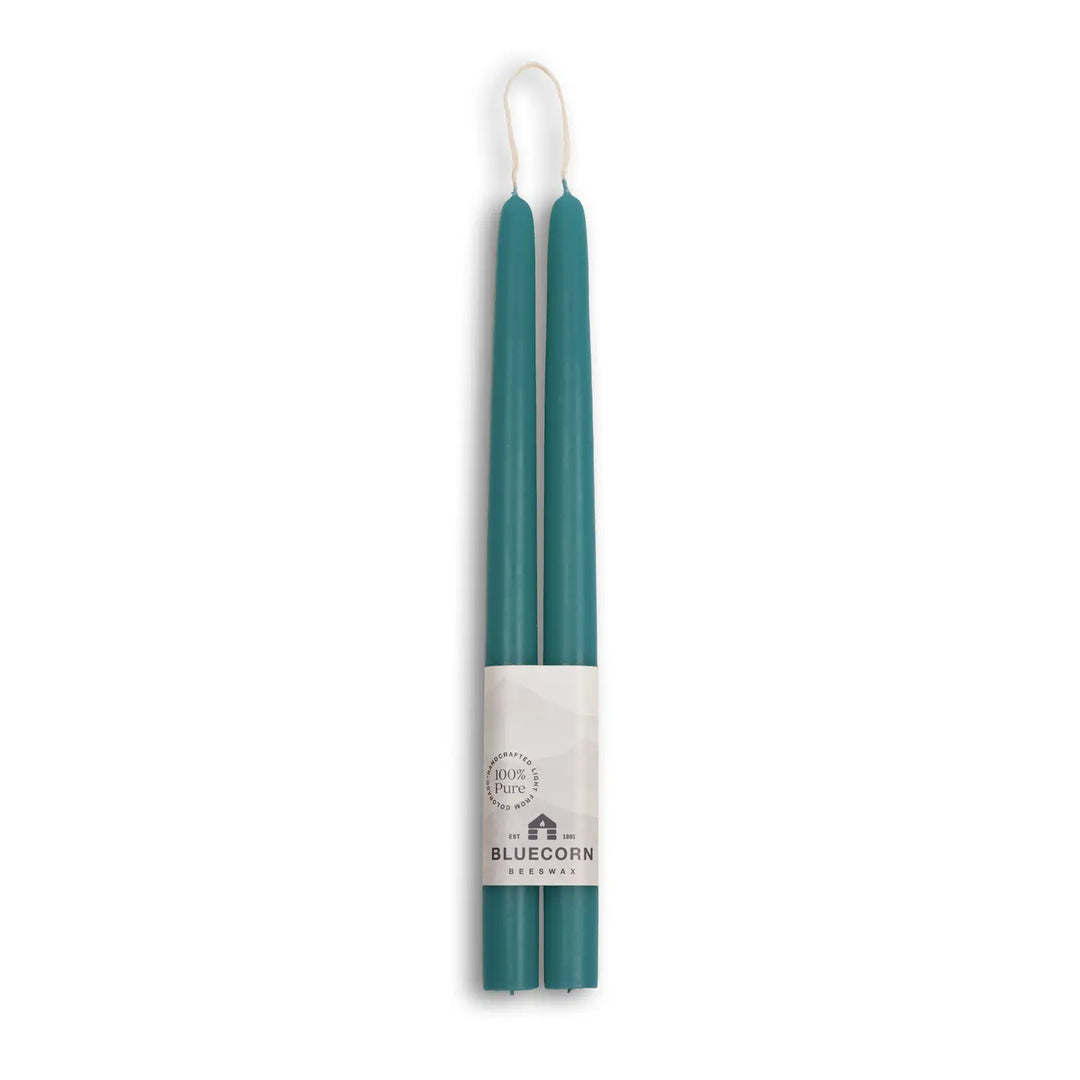 Pair of Hand-Dipped Beeswax Taper Candles - Teal