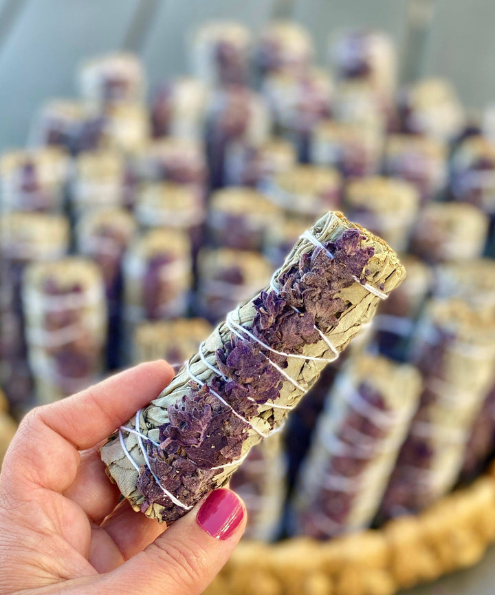 White Sage Smudge Stick w/ Lavender Flowers