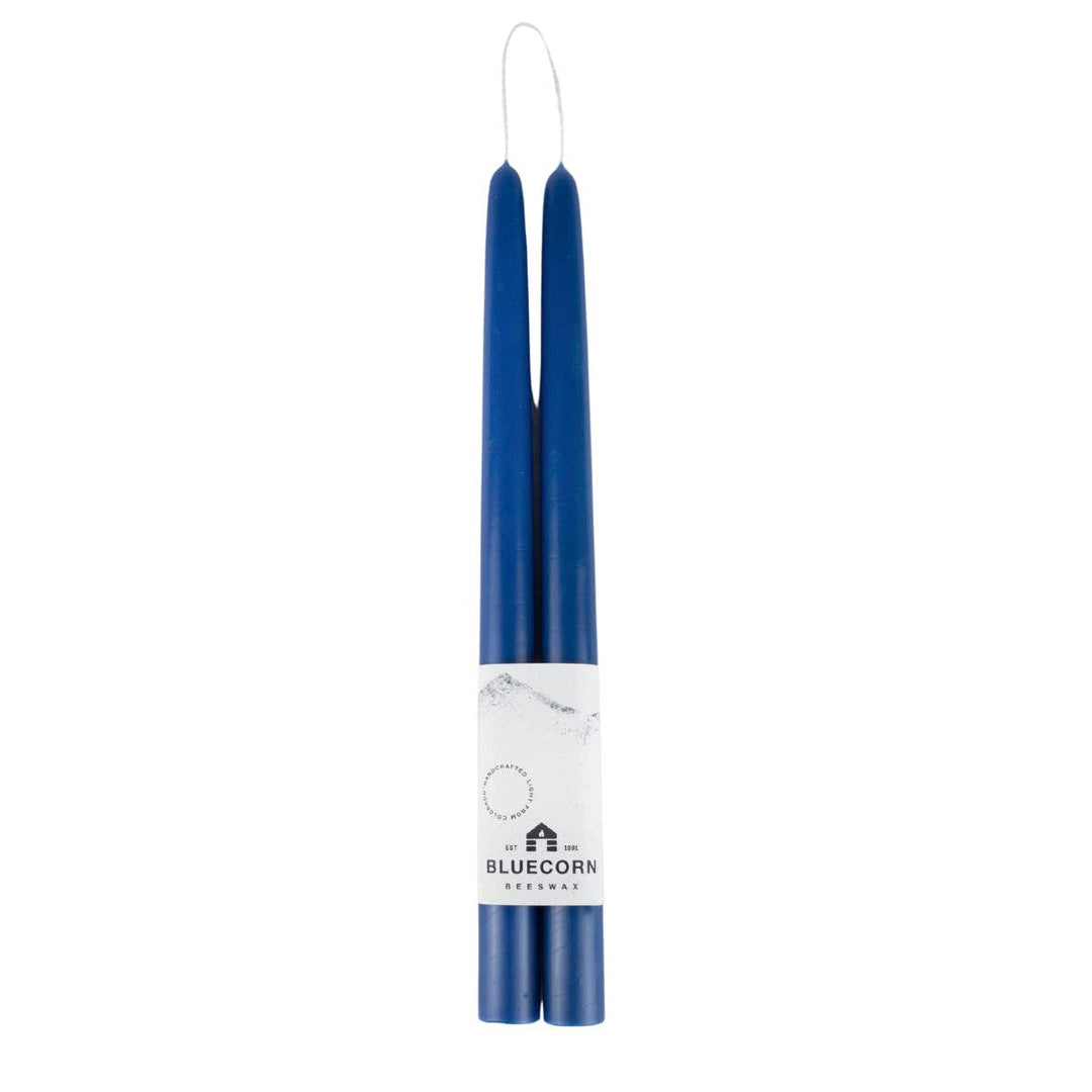 Pair of Hand-Dipped Beeswax Taper Candles - Blue