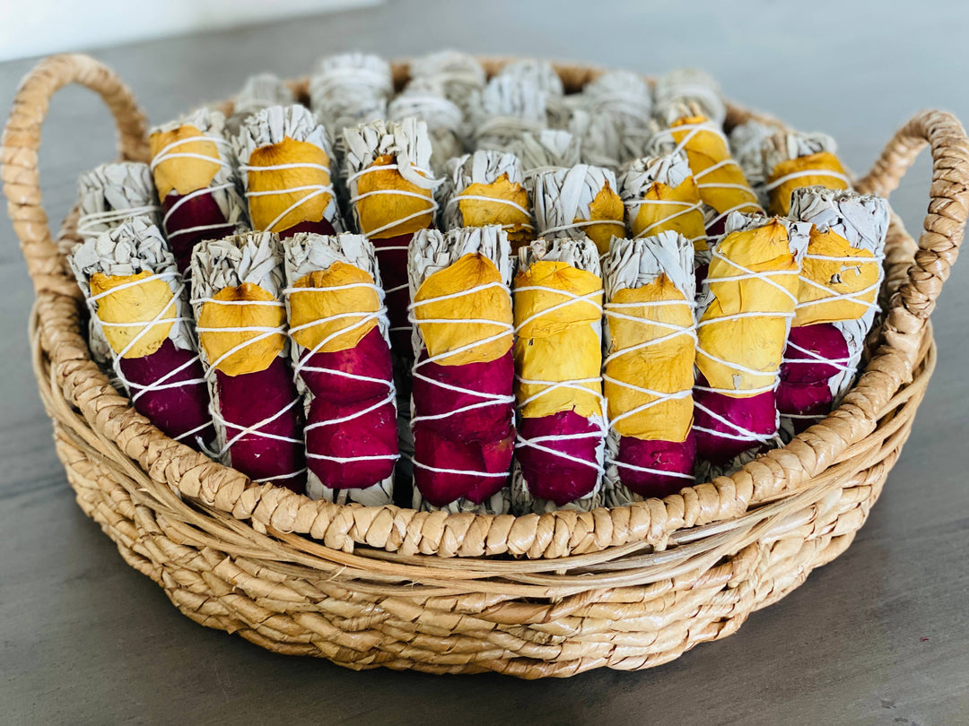 White Sage Smudge Stick w/ Dried Roses