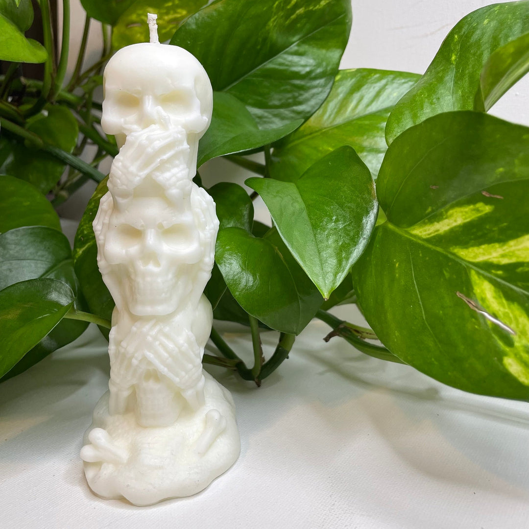 See/Hear/Speak No Evil Skull Candle