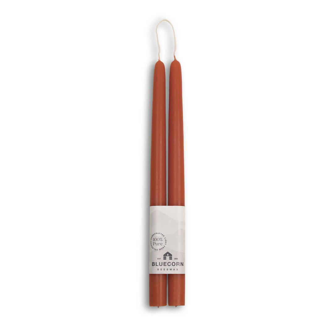 Pair of Hand-Dipped Beeswax Taper Candles - Terracotta