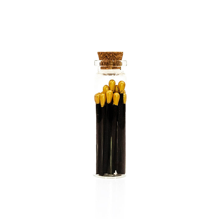 Gold Black Matches in Small Corked Vial