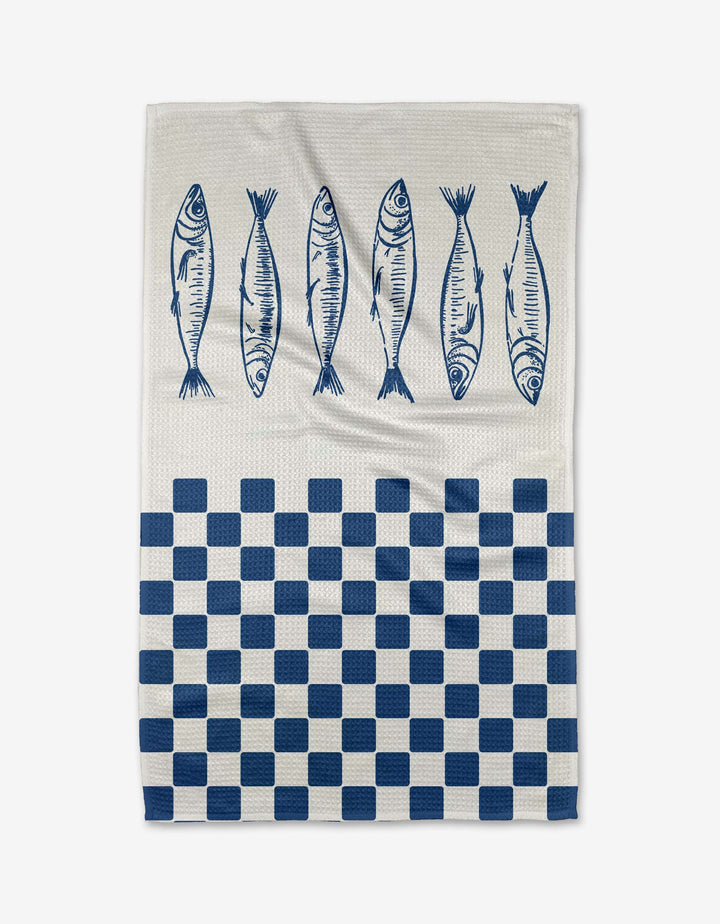 Sardine Check Blue Tea Towel