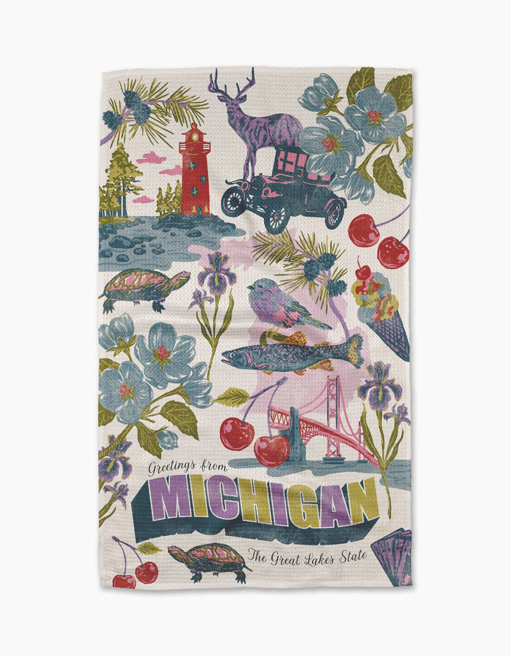 Greetings From Michigan Tea Towel