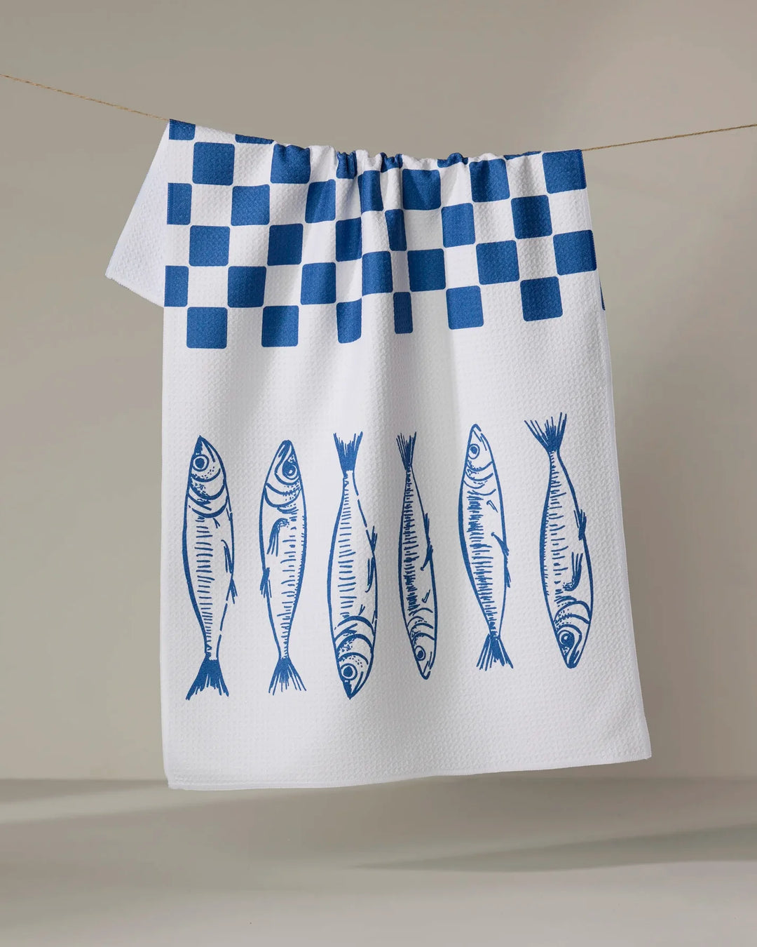 Sardine Check Blue Tea Towel