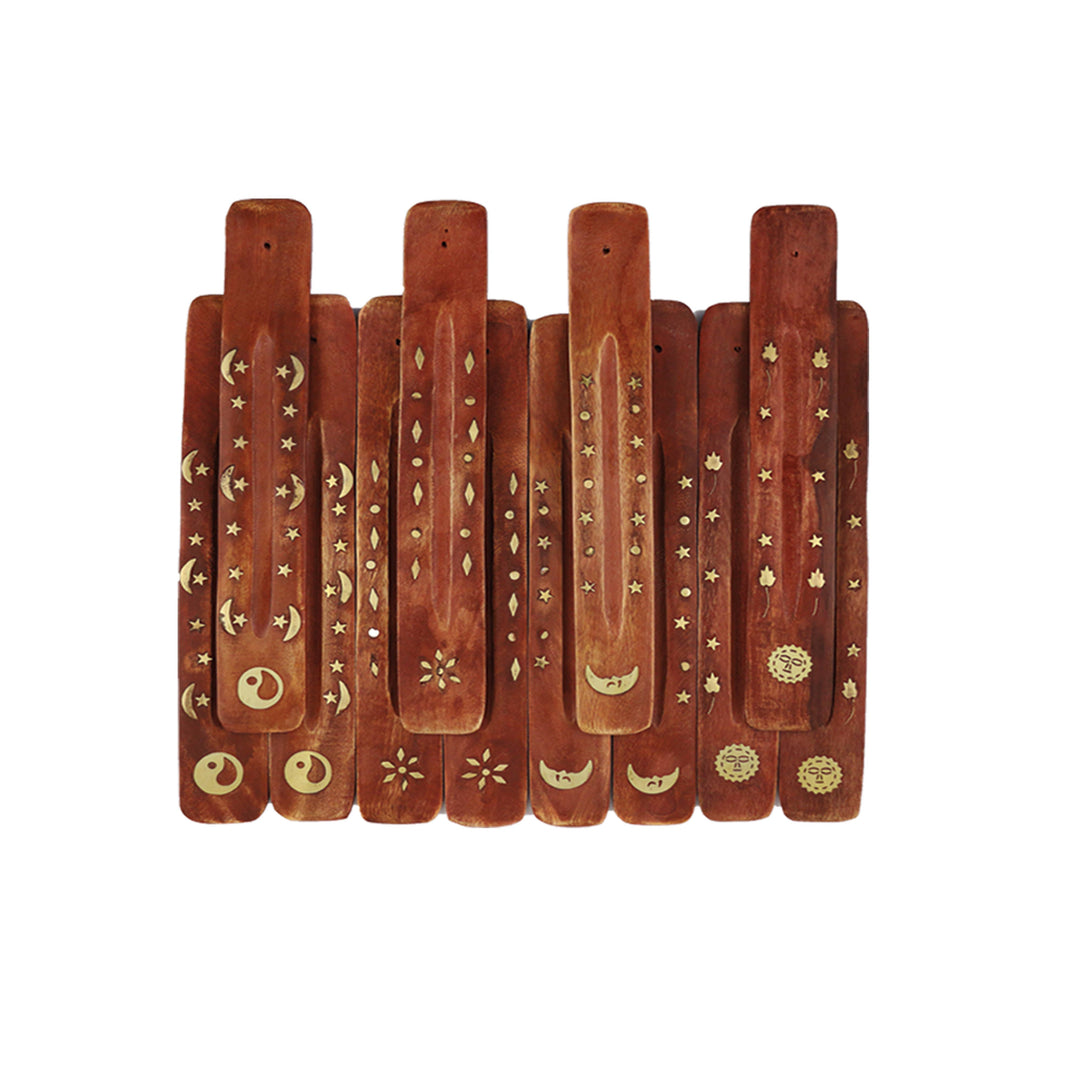 Wooden Incense Ash Catchers - Wood & Brass