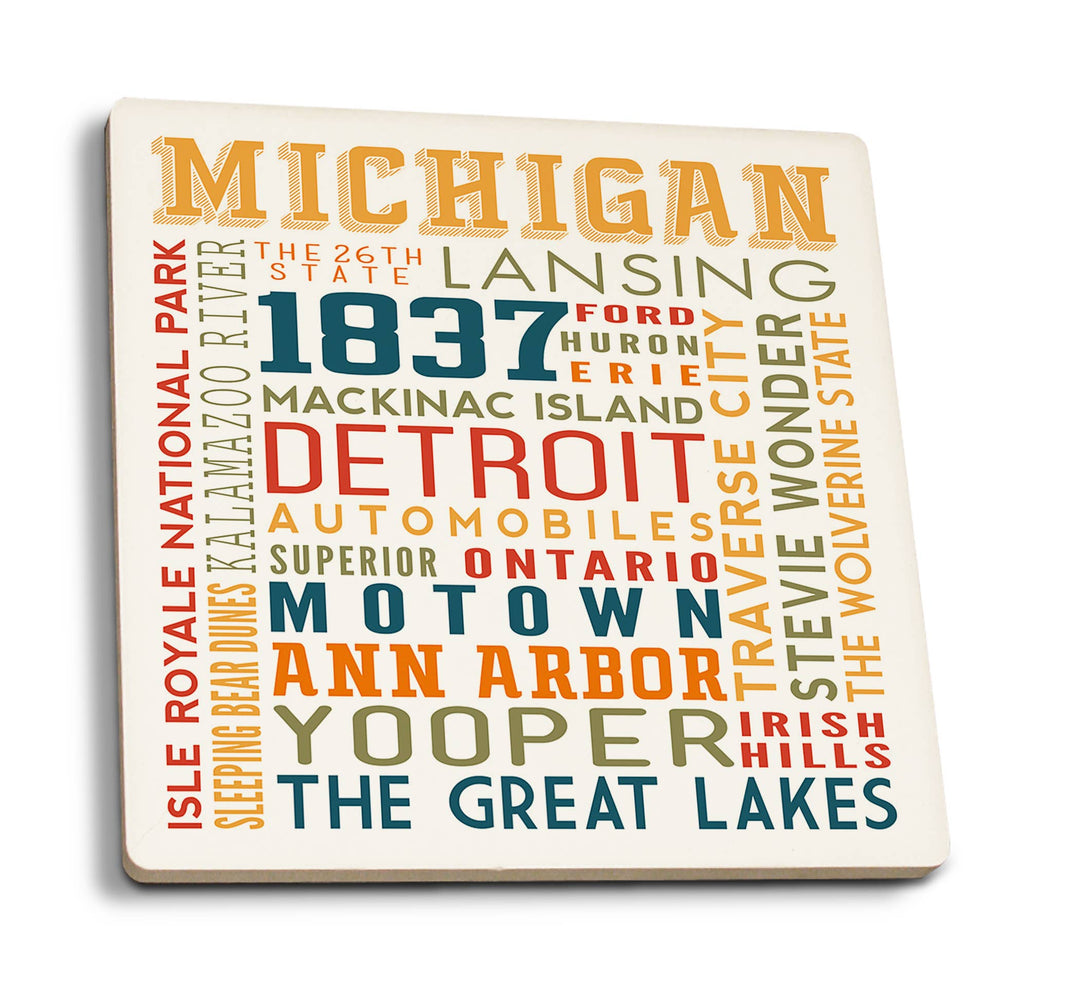 Michigan Typography -  Ceramic Coaster