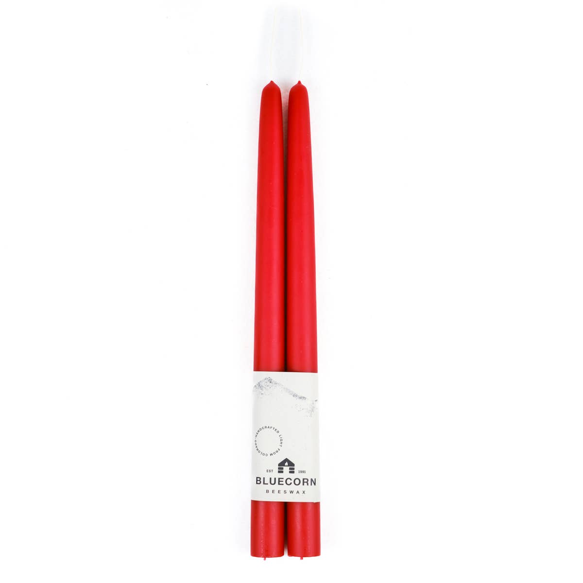Pair of Hand-Dipped Beeswax Taper Candles - Red