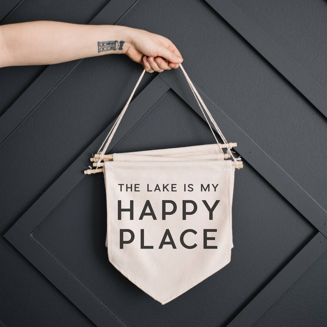The Lake is my Happy Place Canvas Banner