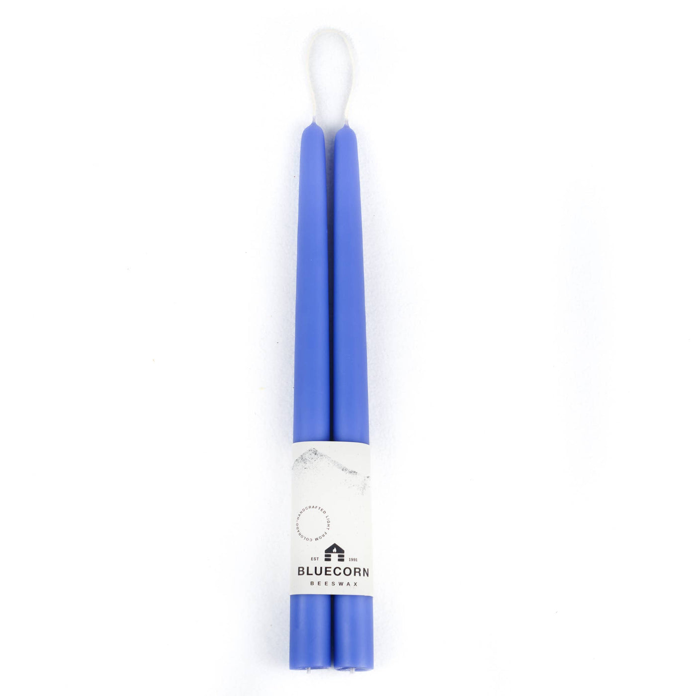 Pair of Hand-Dipped Beeswax Taper Candles - Periwinkle
