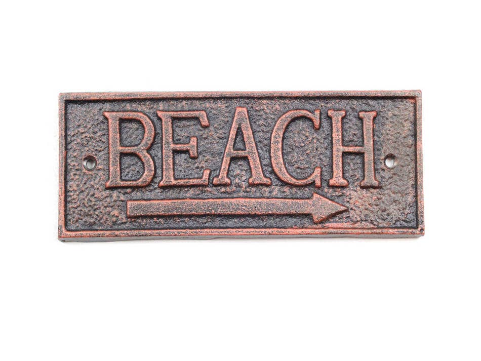 Rustic Copper Cast Iron Beach Sign 9"