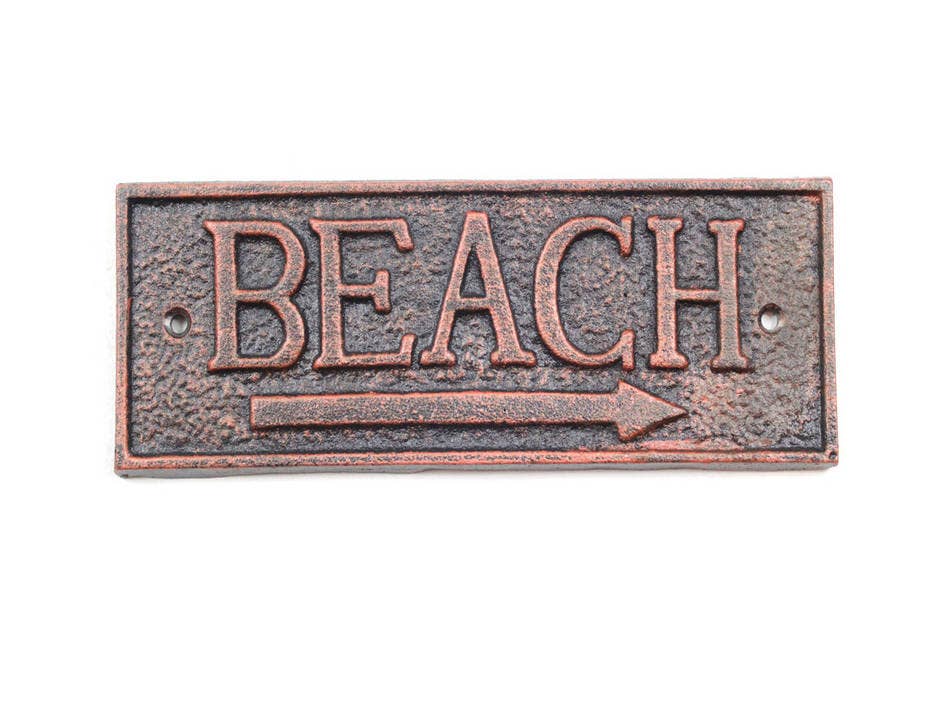 Rustic Copper Cast Iron Beach Sign 9"