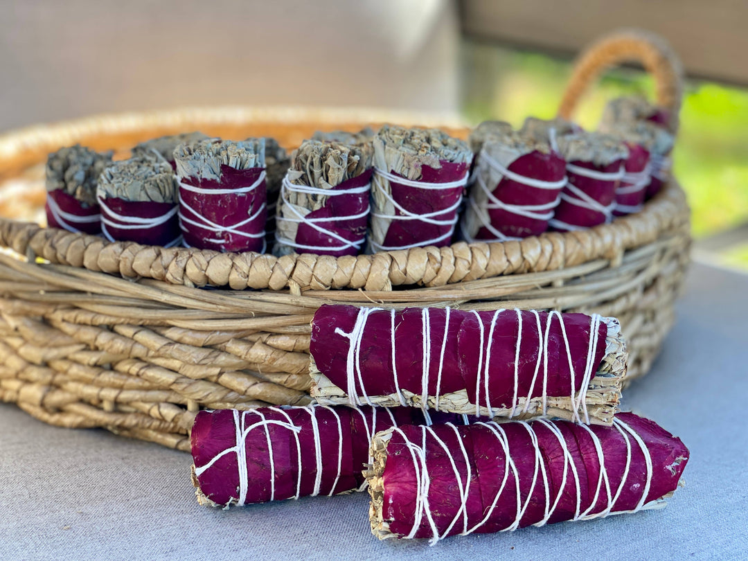 White Sage Smudge Stick w/ Dried Red Rose Petals