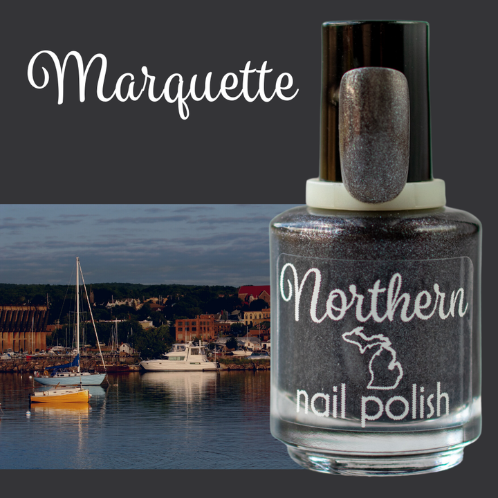 Marquette: Nail Polish Dark Gray Shimmer Toxin-Free Vegan Eco