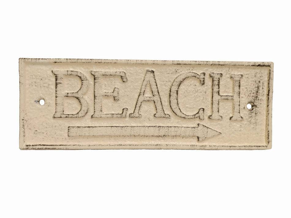 Aged White Cast Iron Beach Sign 9"