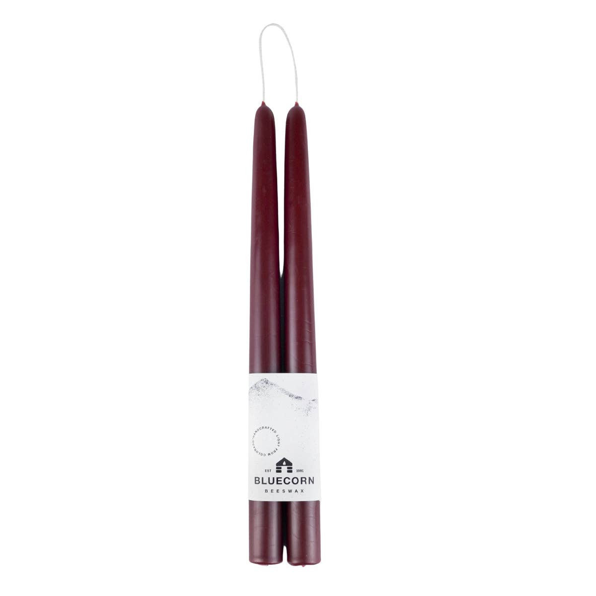 Pair of Hand-Dipped Beeswax Taper Candles - Burgundy
